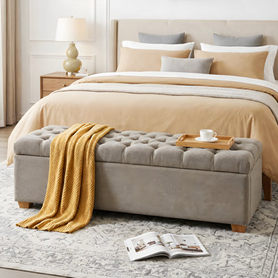 Banc de rangement 60 po, banc de rangement de bout de lit, banc ottoman rembourré en tissu chenille avec charnière de sécurité pour salon, entrée, chambre, couloir, marron