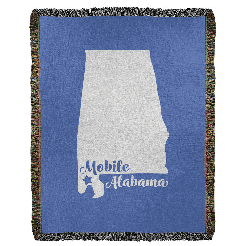 Jeté en coton tissé mobile alabama, l 60 po x L 80 po, Bleu