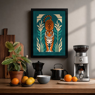 Tiger in Symmetry Art Deco - Framed Print
