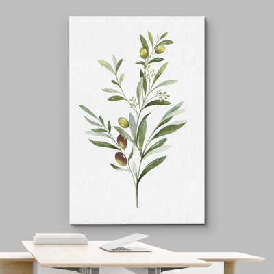 Olives Fruit Green Branch Floral & Botanical Minimalist Modern Large Framed Canvas Print Wall Art -  IDEA4WALL, CVS-BS07-2304-YUK26-12x18