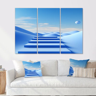 «Blue Zen Stairs Landscape», ensemble d'art mural paysage abstrait