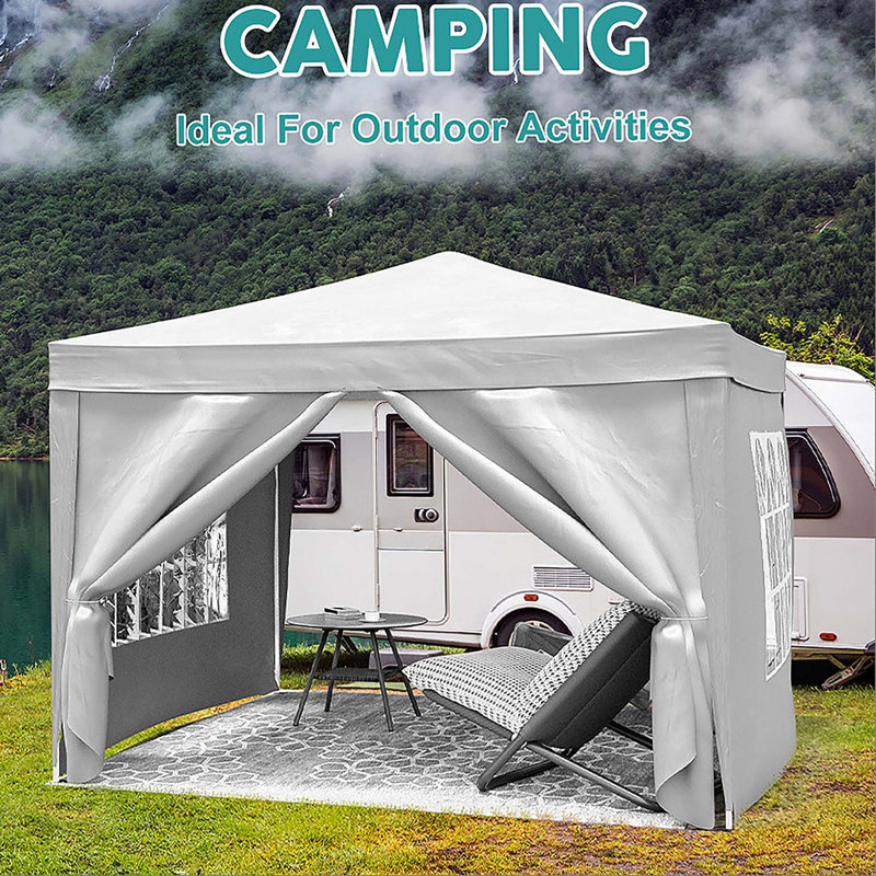 10'X10' Folding Canopy With 4 Removable Sidewalls, UPF 50+ Protection, Portable For Outdoor Events And Camping, White