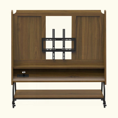 Mobile TV Stand With Mount For 32-50" TV With Projector Screen & Power Outlets - Adjustable Rolling TV Cart, MDF Wood