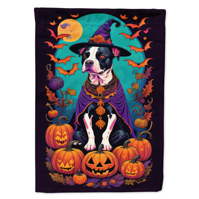 Drapeau de la maison d'Halloween Pit Bull Terrier Witchy