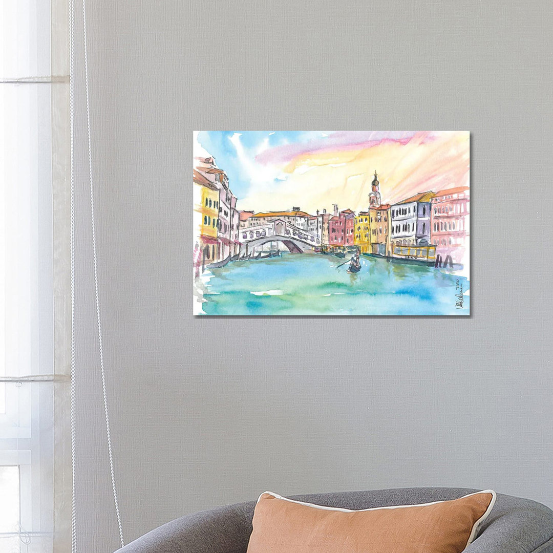Venice Rialto And Grand Canal At Sunset - Wrapped Canvas Gallery-Wrapped Canvas Giclée