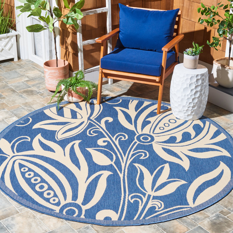 Clansy Performance Floral Indoor/Outdoor Area Rug, Round 5'3"