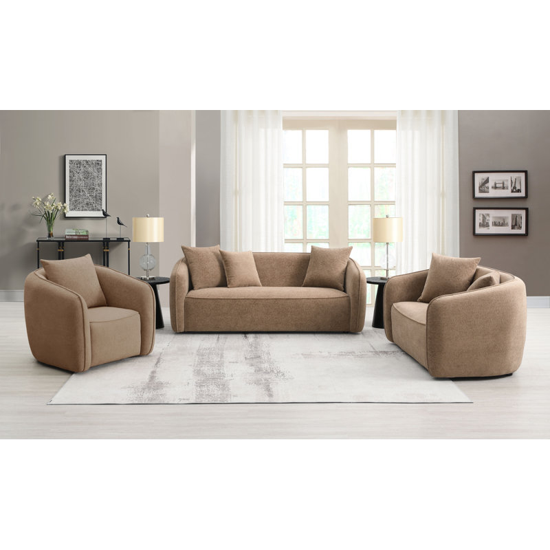 Canapé avec chaise d'appoint et fauteuil moderne, Chenille brun