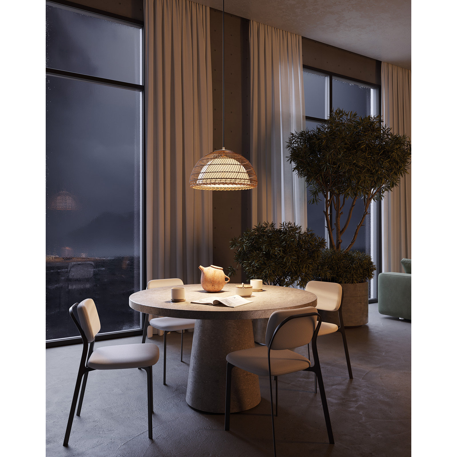 Verbana Single Light Rattan Steel Pendant, Brown