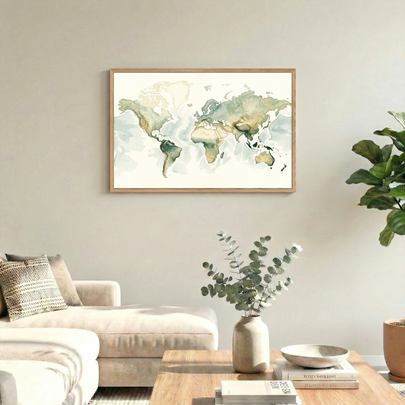Ensemble de 1 carte aquarelle sur toile, 28"H x 40"W, Natural