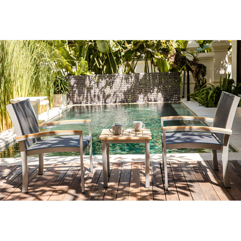 Soho 20" Teak Aluminum Outdoor Tall Square Side Table, Silver