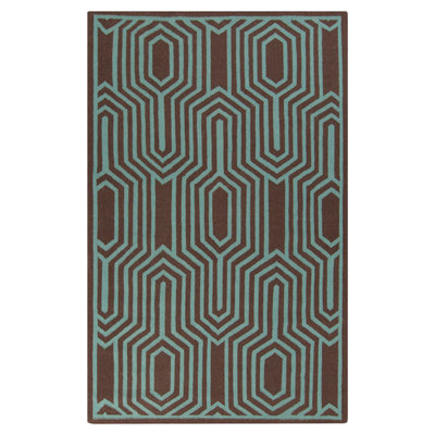 Tapis bleu / brun en laine tissé à la main Carlton