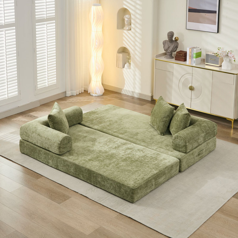 Comfy Convertible Folding Mattress Couch, Floor Sofa Bed, Chenille Floor Sofa, Green