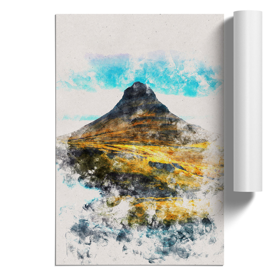 Kirkjufell Mountain in Snaefellsnes Iceland Watercolour - Frameless Print