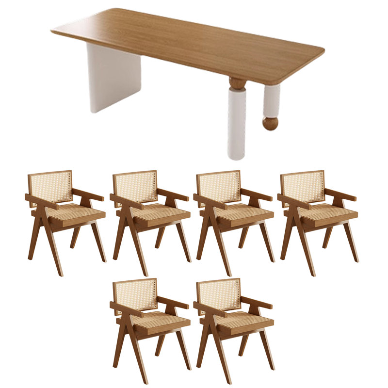 Rectangular Dining Table And Chair Combination 6 - Person Pine Solid Wood Solid Wood Top Three Leg Dining Set