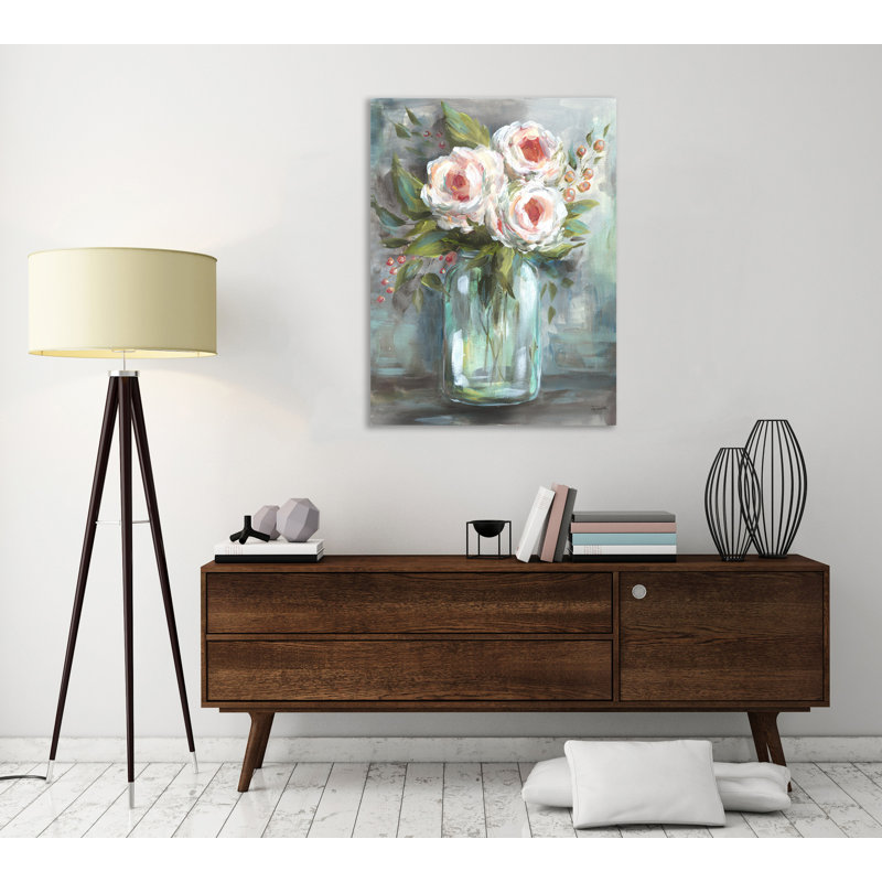 Blooms In A Mason Jar II - Wrapped Canvas Print, 81.3 cm H x 61 cm W