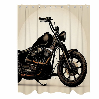 Vintage Motorcycle Theme Fabric Shower Curtain Set -Black , Machine Washable with 12 Hooks