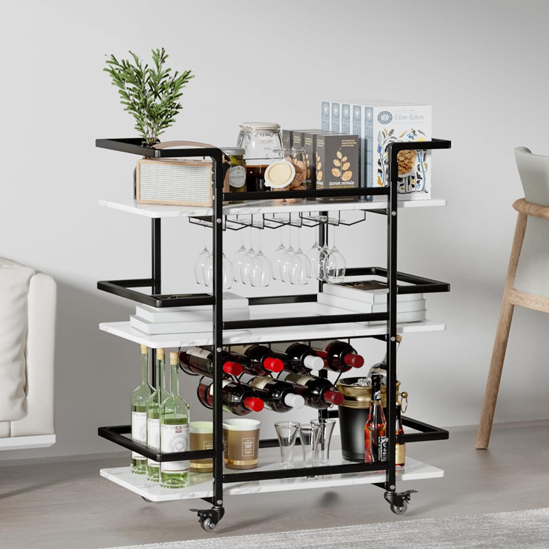 Zoela Metal Golden Bar Cart, 35''x32''x15'', Black