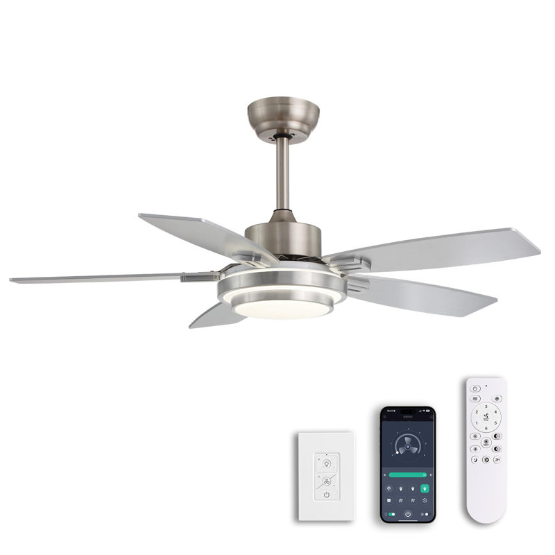 42 Inch Nickel Ceiling Fan with LED Light and Remote Control