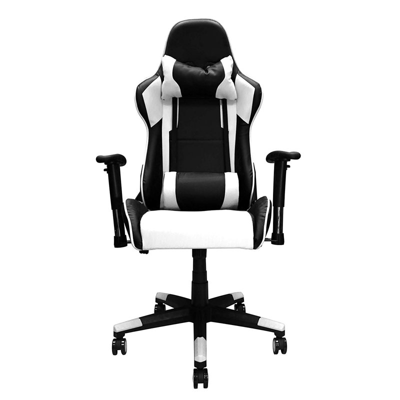 Fauteuil de jeu ergonomique avec coussins de tête et accoudoirs réglables rouge, Blanc / Noir, Blanc / Noir