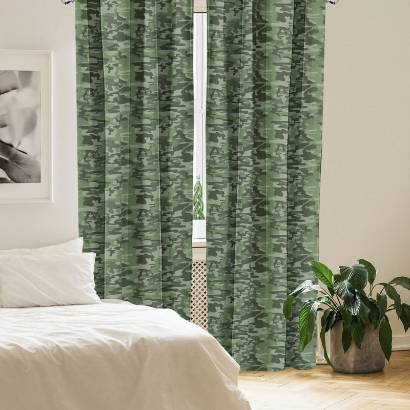 Forest Green Camouflage Polyester Rod Pocket Curtain Panels, 28" x 63"