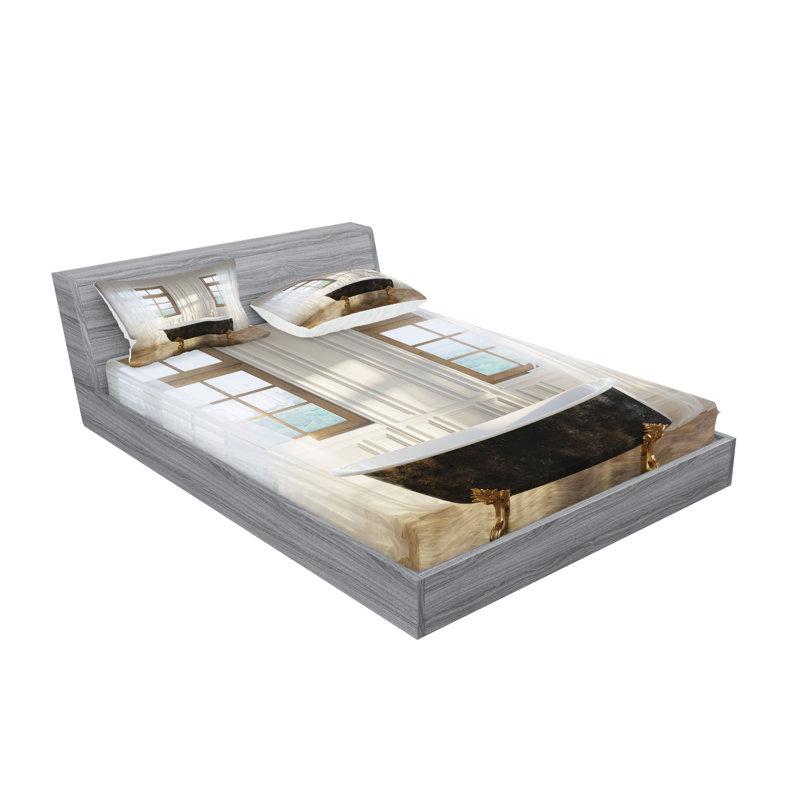 Drap-housse et coussin décoratif Ambesonne Retro blanc noir brun pâle, Ensemble de draps pour très grand lit californien