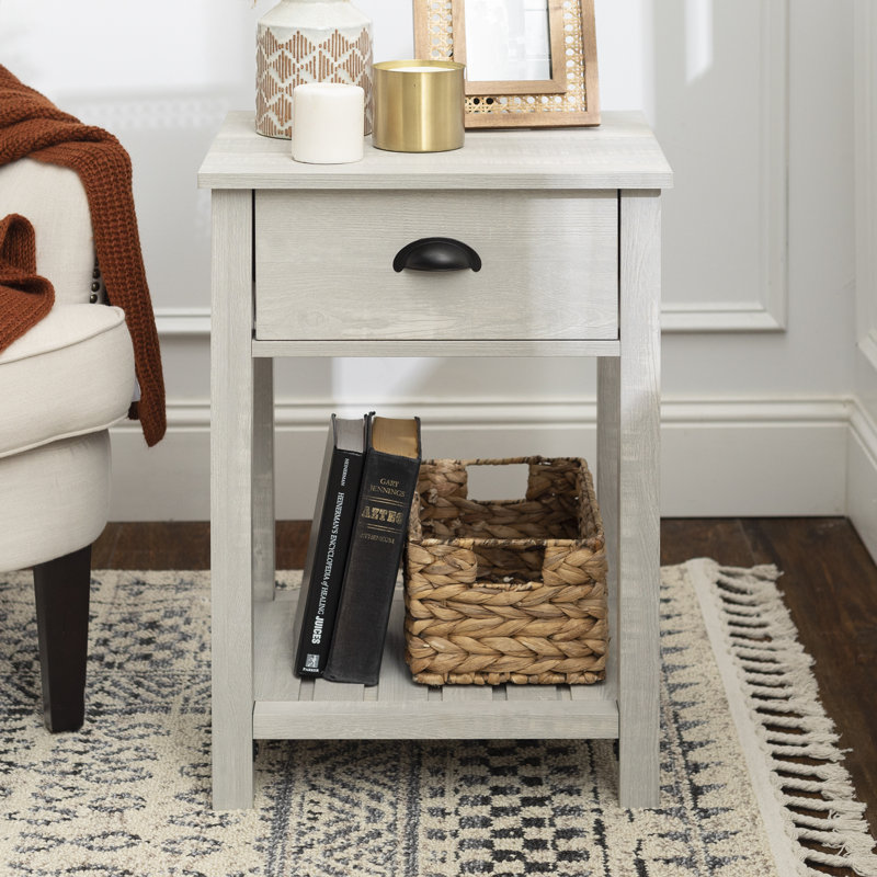Cadhla 1-Drawer Nightstand with Open Shelf, Stone Gray