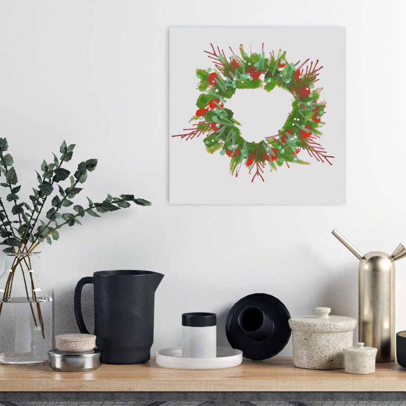 Festive Christmas Wreath Abstract Colorful Vibrant Nature Winter Wall Art Print by Lori Ann Folz - Wrapped Canvas Print