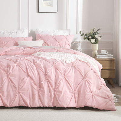 Andency Pink Comforter Set Queen(90x90Inch), 3 Pieces Soft Lightweight Cute Pinch Pleat Comforter Set for Queen Bed, All Season Western Warm Bed Set