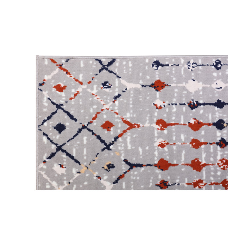 Tapis géométrique gris / rouge, Rectangle 2 pi x 4 pi