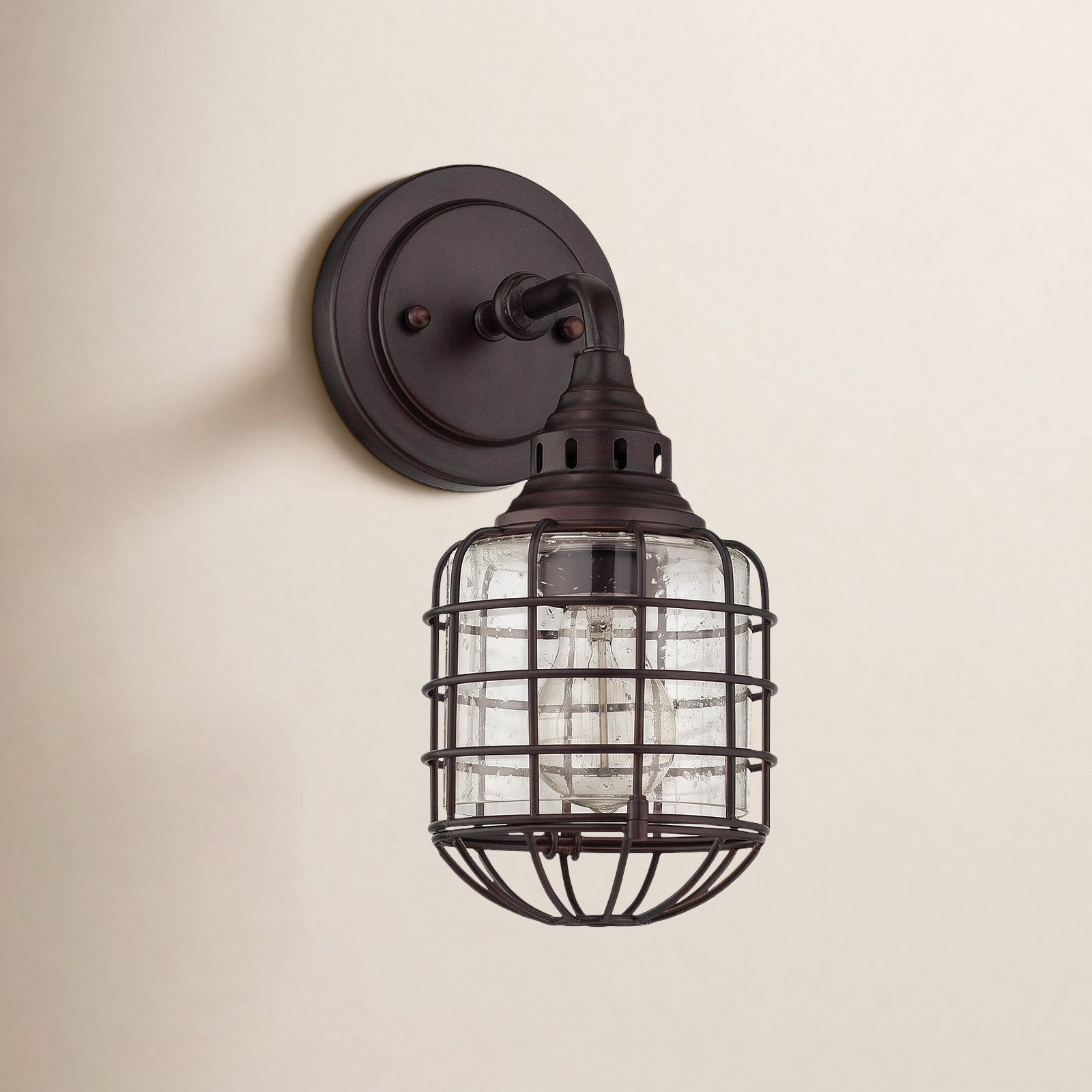 Keefer Single Light Glass Dimmable Armed Sconce, English Bronze