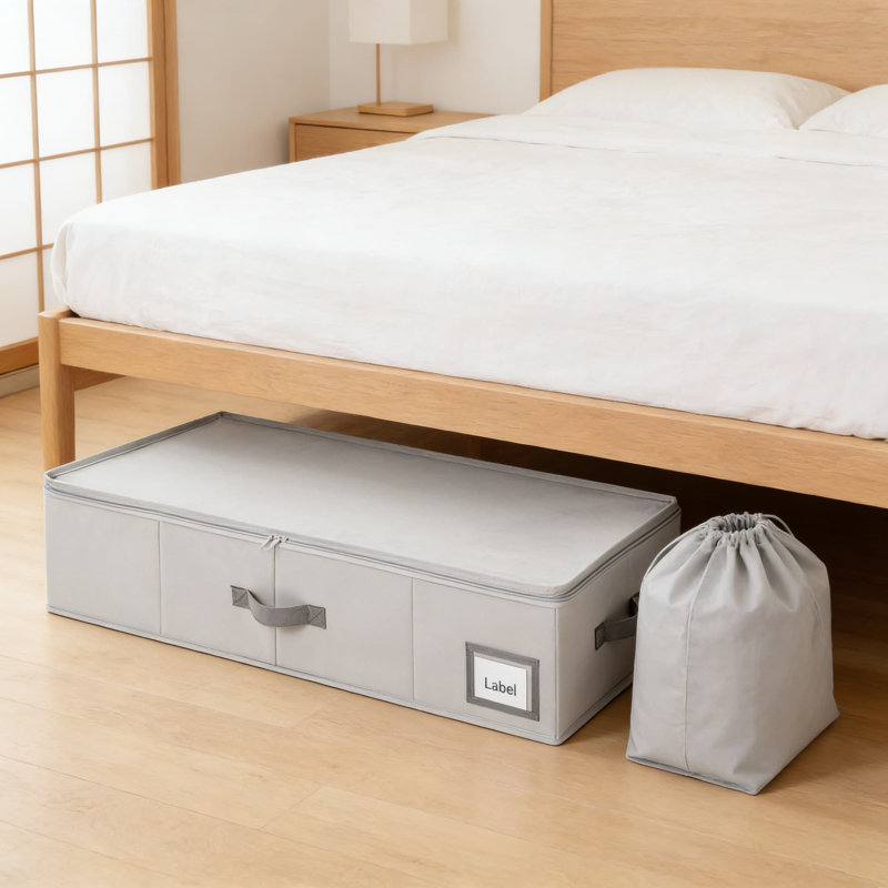 Boîte de rangement pliable sous le lit avec couvercle, organisateur en tissu robuste avec fond renforcé pour les vêtements, les chaussures et les couvertures, contenant sous le lit à profil bas pour l'organisation de la chambre à coucher et du placard