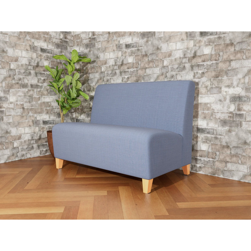 Causeuse sans accoudoirs Ravenna, Bois naturel, Chambray bleu marine clair