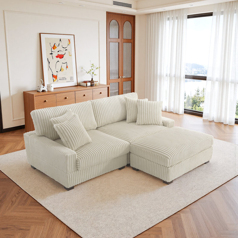3 Seater Corner Sofa , White Polyester/Foam Padding