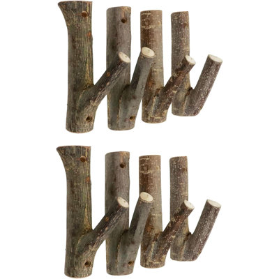 8 real wooden branch wall hooks