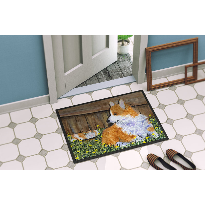 Tapis de porte d’intérieur anti-dérapant corgi, Rectangle 2 pi x 3 pi