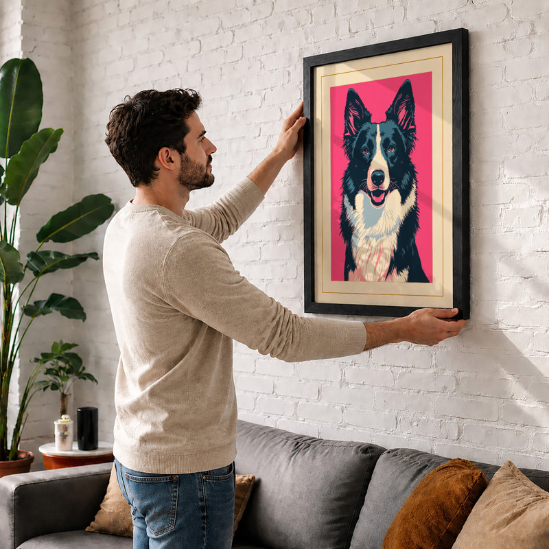 Happy Collie Modern - Framed Print, A4 - 29.7 x 21.0 cm, Unframed