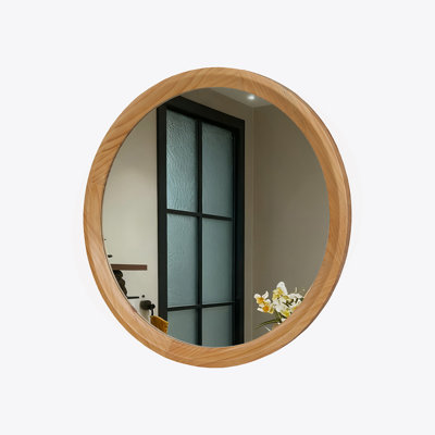 Natural Wood Round Wall Mirror, 23.62/