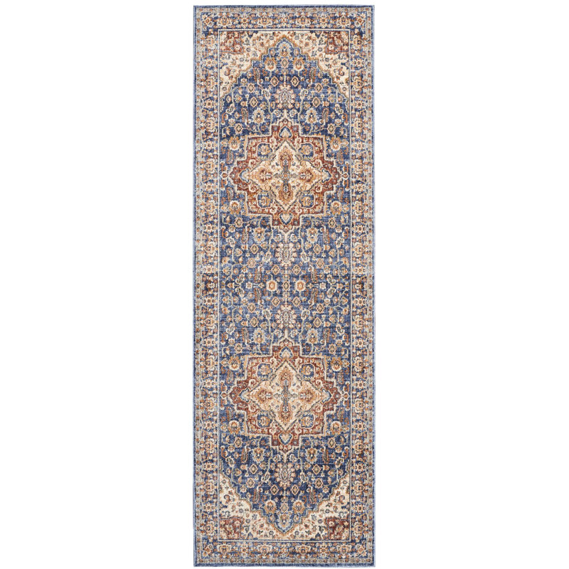 Tapis oriental bleu / beige Westbrook, Tapis de couloir 2 pi 3 po x 7 pi 6 po