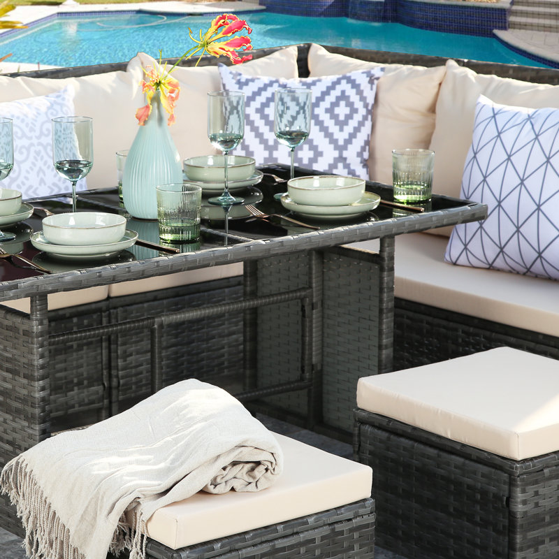 Aalyha Rattan Wicker 9 - Person Seating Group with Cushions