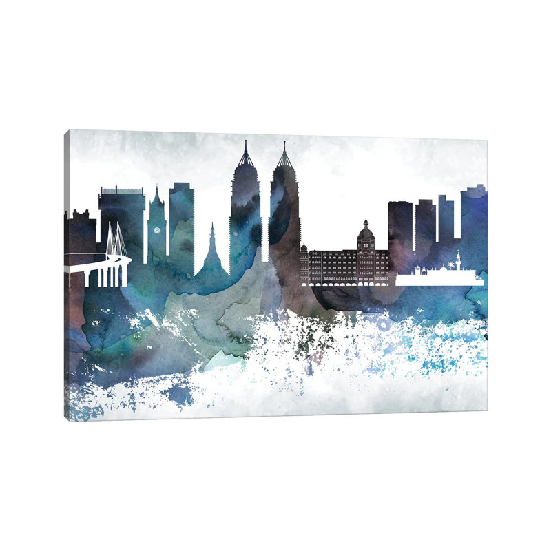 Mumbai Bluish Skyline by WallDecorAddict - Wrapped Canvas Painting, 20.32cm H x 30.48cm W