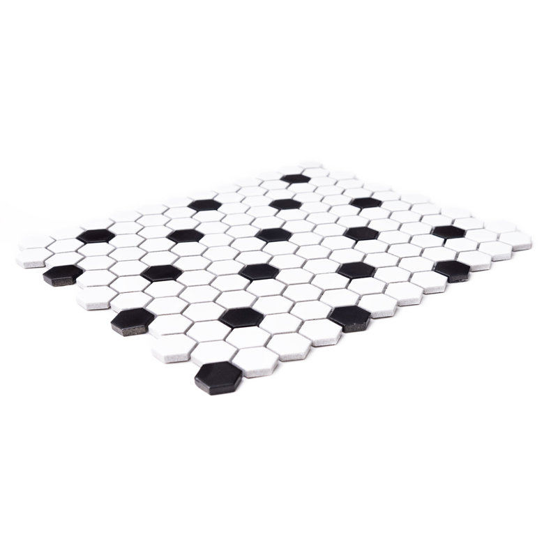 HoneyComb Remi 12" X 12" Porcelain Mosaic Wall and Floor Tile, Black/White