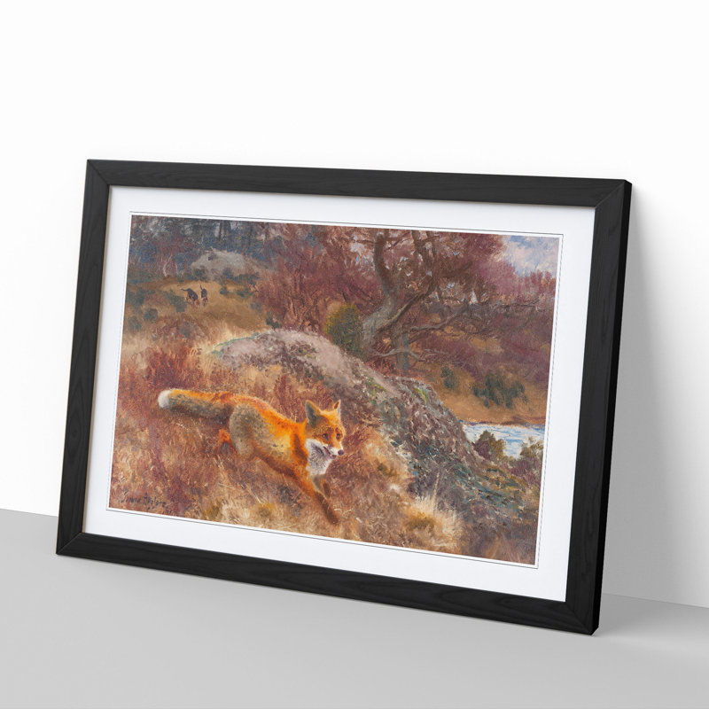 Fox and Hunting Dogs Vol.3 by Bruno Liljefors - Picture Frame Painting, 36cm H x 48cm W x 2cm D, Black Framed
