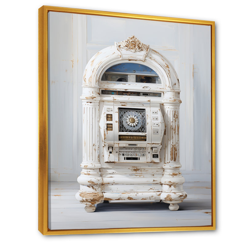 Minimalist Jukebox Melody 2 - Jukeboxes, art mural, Cadre flottant doré, H 32 po x l 24 po x P 1 po