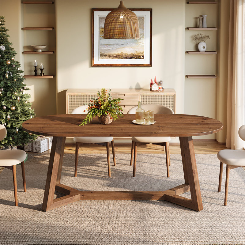 Oval Solid Wood Dining Table, Brown