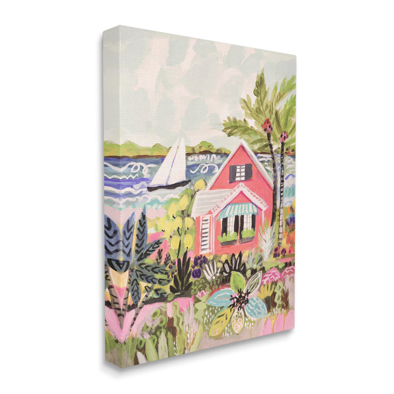 «Tropical Cottage Scenery» sur toile par Karen Fields, H 40 po x l 30 po x P 1,5 po