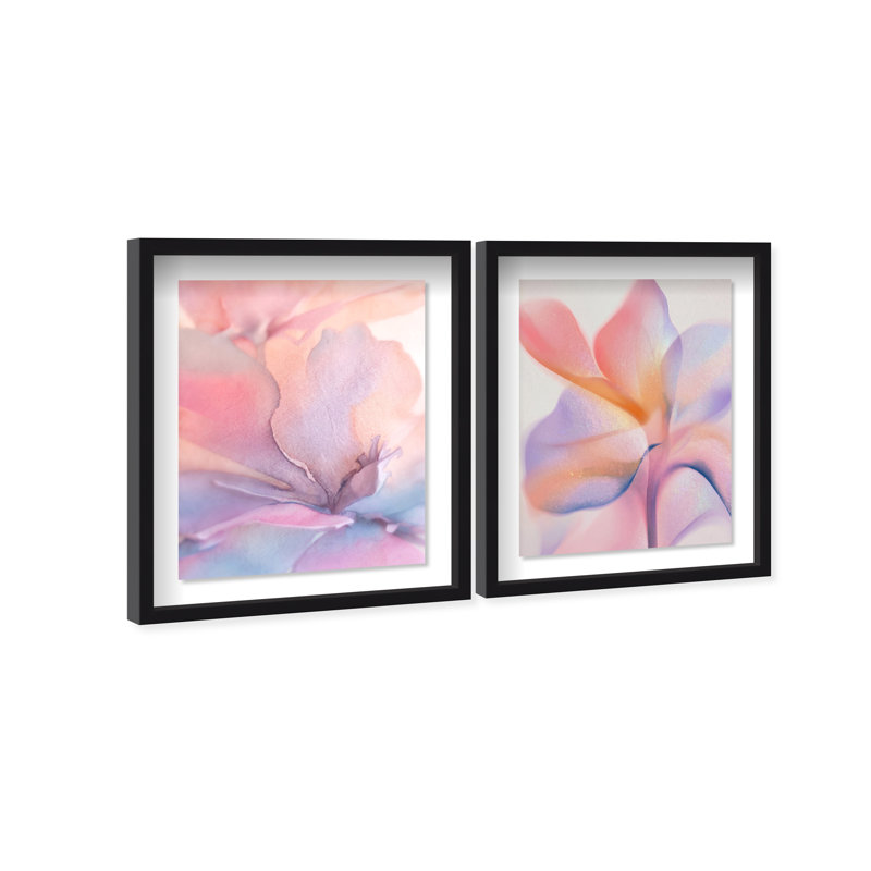 Watercolor Petals Set Shadowbox Abstract Print by Oliver Gal, Black Frame, 16 x 20, 21.5"H x 25.5"W, Black Shadowbox