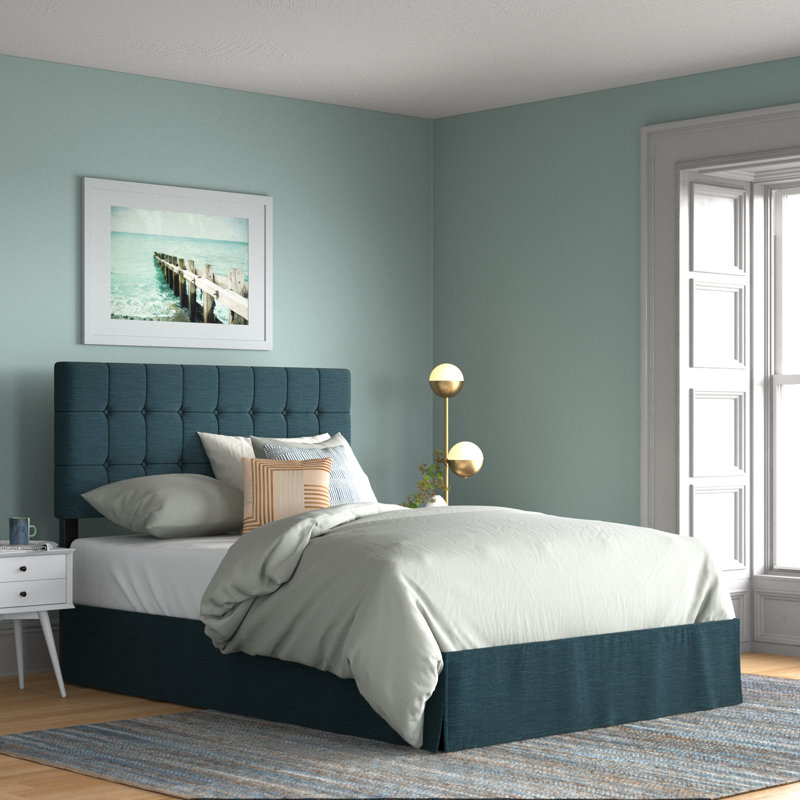 Grand lit à panneau tapissier Ambria Larry, Bleu denim, Double