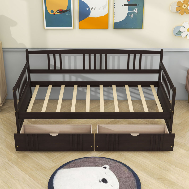 Fairbank Twin Size Two Drawers Wooden Daybed, Espresso