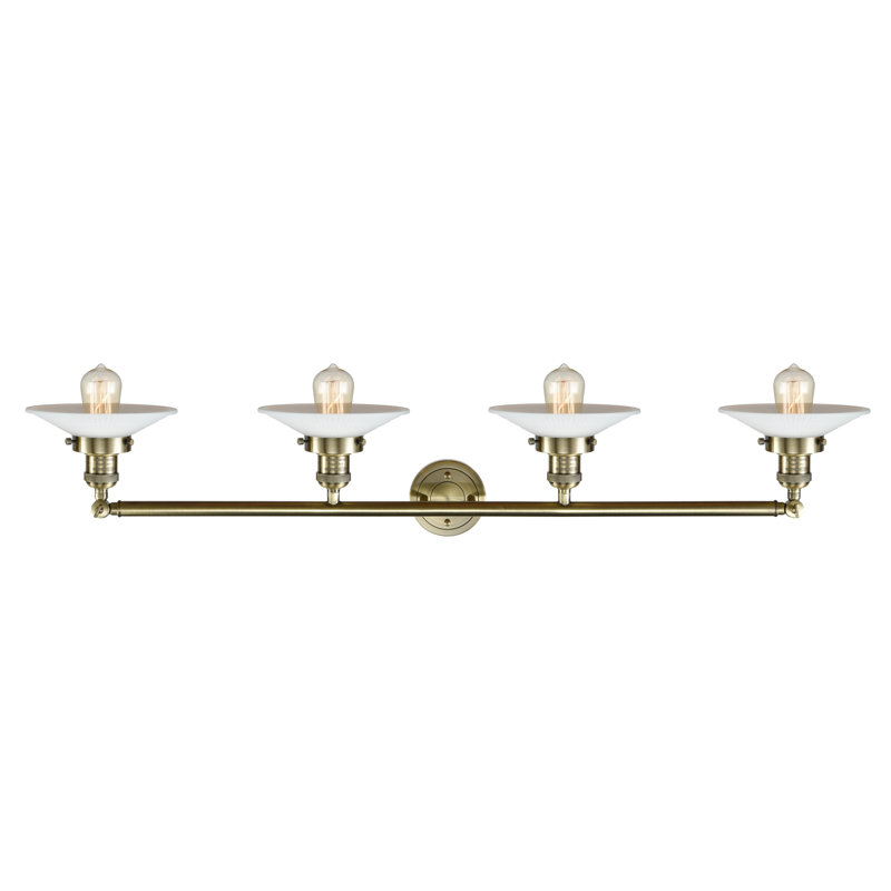 Reyhani 4 - Light Dimmable Vanity Light, Matte White Halophane, Satin Gold, 6 Watt Vinage LED Bulb