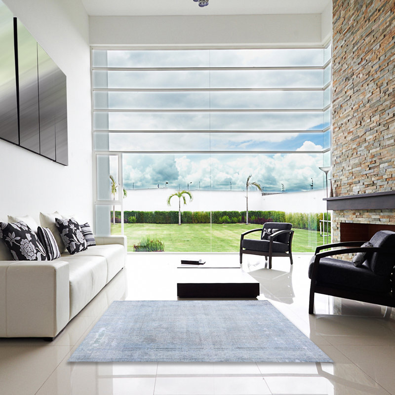 Tapis contemporain gris / blanc, Carré 6 pi